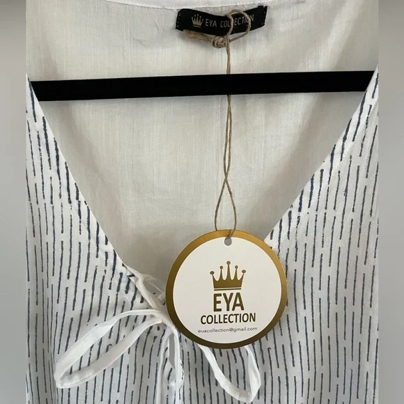 NWT Eya Collection White Tunic Gauzy Coverup, Gold & Blue Mediterranean Print - Picture 4 of 13